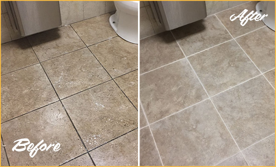 Before and After Picture of a Bethlehem Restroom Tile and Grout Cleaned to Remove Soil