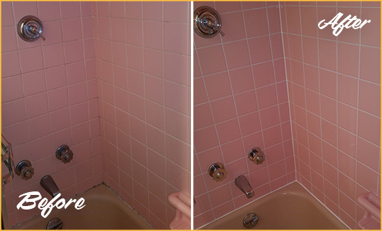 Before and After Picture of a Redding Bathtub Caulked to Eliminate Mold