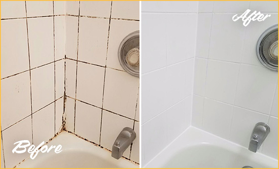Before and After Picture of a Georgetown Tub Caulked to Remove and Avoid Mold