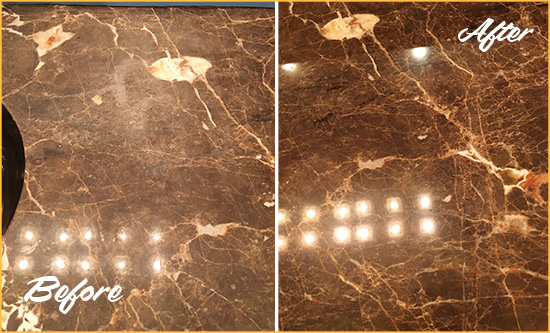 Before and After Picture of a Fairfield Marble Stone Countertop Polished to Eliminate Stains