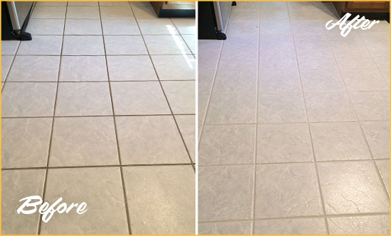 Before and After Picture of a Thomaston Kitchen Ceramic Floor Sealed to Protect From Dirt and Spills