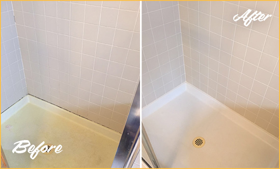 Before and After Picture of a Fairfield Shower Sealed to Remove and Protect Against Mold