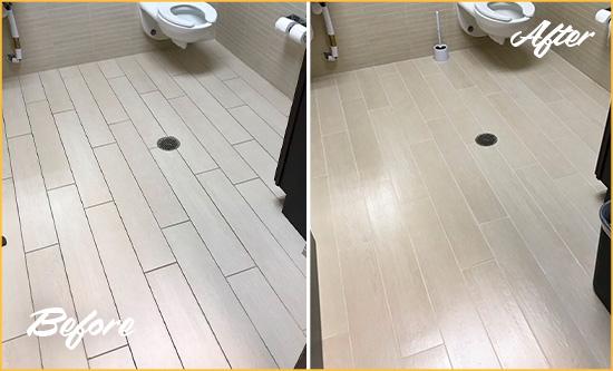 Before and After Picture of a Cos Cob Office Restroom's Grout Cleaned to Remove Dirt
