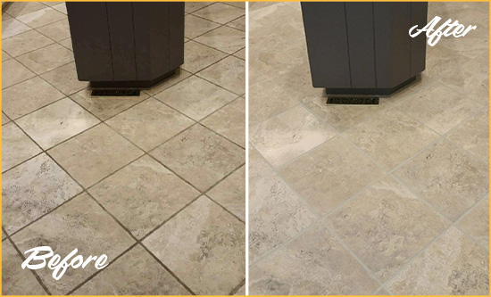 Before and After Picture of a Roxbury Kitchen Floor Grout Sealed to Remove Stains