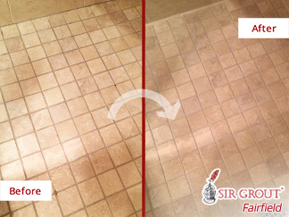 Before and after Picture of Two Bathrooms after Our Hard Surface Restoration Services in Fairfield, CT