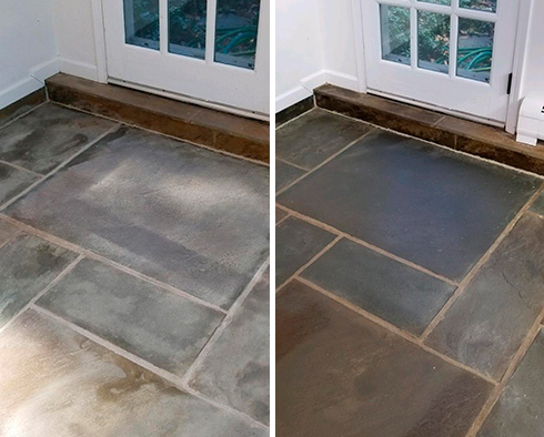 Before and after Picture of a Stone Cleaning Service in Fairfield, CT