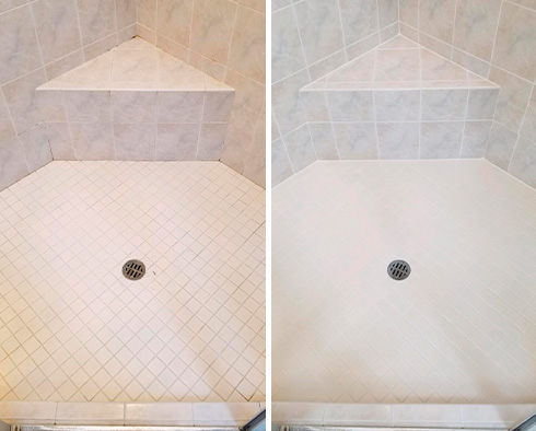 Before and after Picture of this Shower Restoration in Greenwich, CT