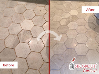 Before and After Picture of a Tile and Grout Cleaning Job in Danbury, CT