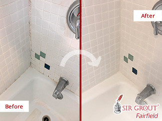 Before and After Picture of a Grout Sealing Service in Westport, CT