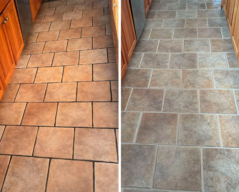 Kitchen Floor Before and After a Grout Sealing in Fairfield