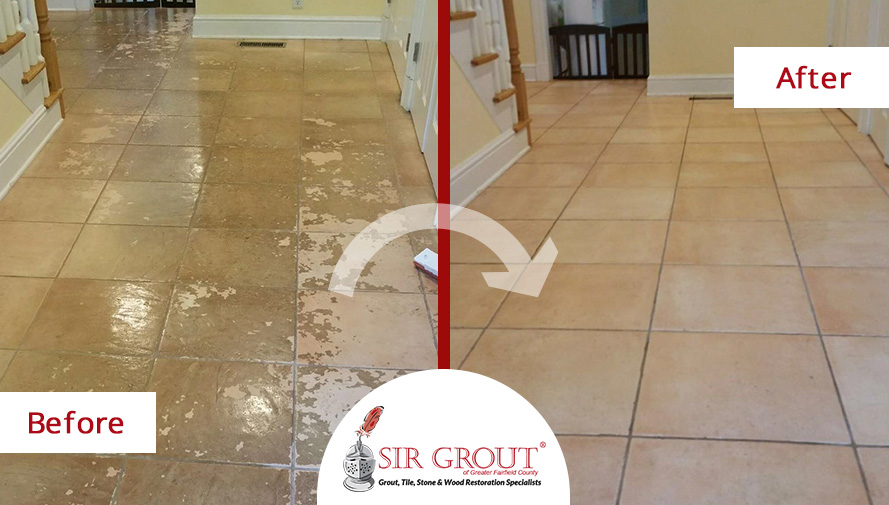 Before and After Picture of a Tile Cleaning Service in Darien, Connecticut