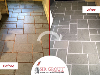 Before and After Picture of a Floor Grout Cleaning Service in Sherman, CT