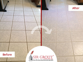 Before and After Picture of a Grout Recoloring Service in Fairfield, CT
