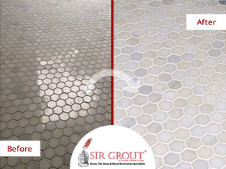 Before and After Picture of a Grout Cleaning Service in New Milford, CT