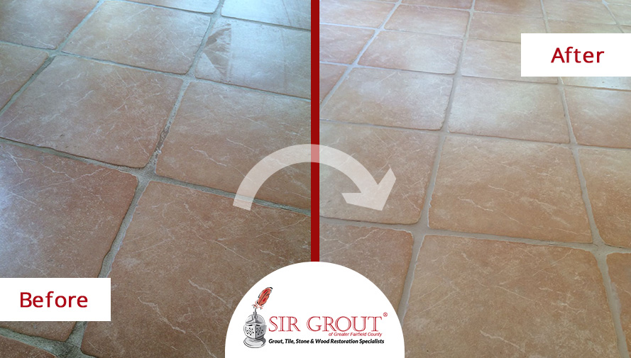 Before and After Picture of a Grout Cleaning in Trumbull, CT