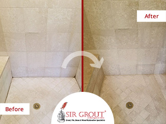 Before and After Picture of a Bathroom Stone Cleaning Service in Easton, CT