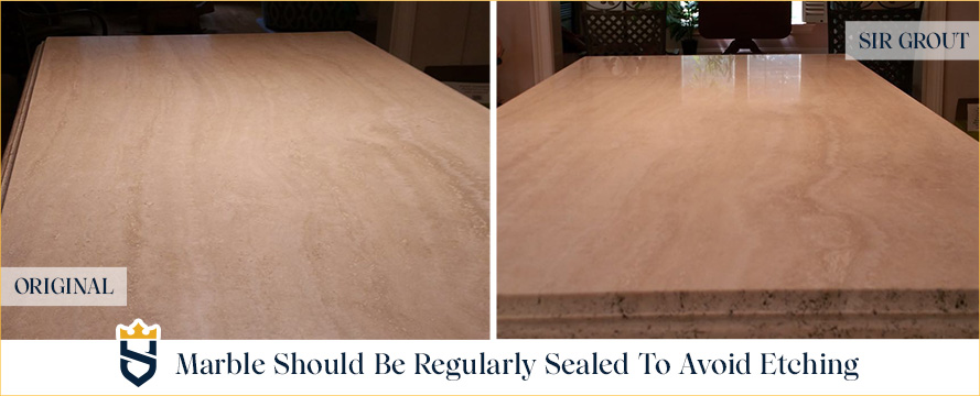 Marble surfaces need periodic maintenance, such as regular sealing and polishing Marble countertops should be regularly sealed to avoid etching