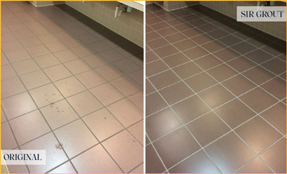 Before and After Picture of a Greenwich Restrooms Tile and Grout Cleaned to Remove Embedded Dirt