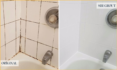 Before and After Picture of a Greenwich Shower Tile and Grout Cleaned to Eliminate Mold