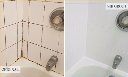 Before and After Picture of a New Canaan Shower Tile and Grout Cleaned to Eliminate Mold