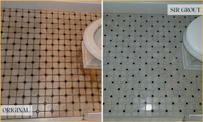 Before and After Picture of a Sherman Bathroom Tile and Grout Cleaned to Remove Stains