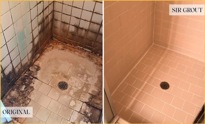 Before and After Picture of a Huntington Shower Tile and Grout Cleaned to Repair Water Damage