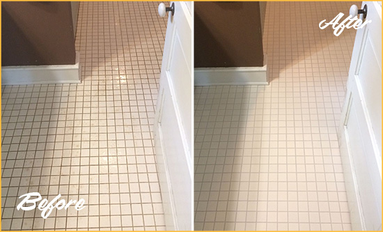 Before and After Picture of a Thomaston Bathroom Floor Sealed to Protect Against Liquids and Foot Traffic