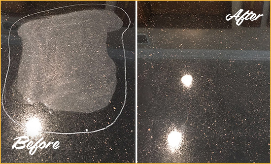 Before and After Picture of a Sherman Hard Surface Restoration Service on a Granite Countertop to Remove Scratches