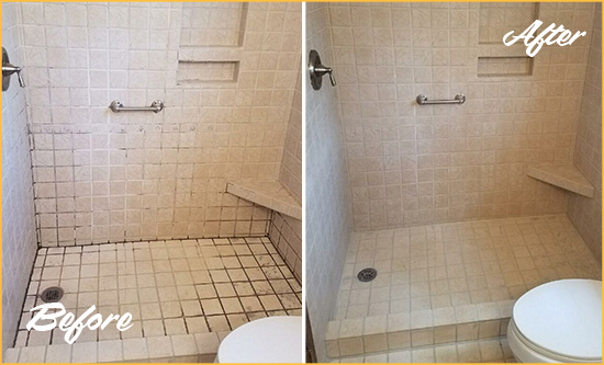Before and After Picture of a Greenwich Shower Grout Cleaned to Remove Mold
