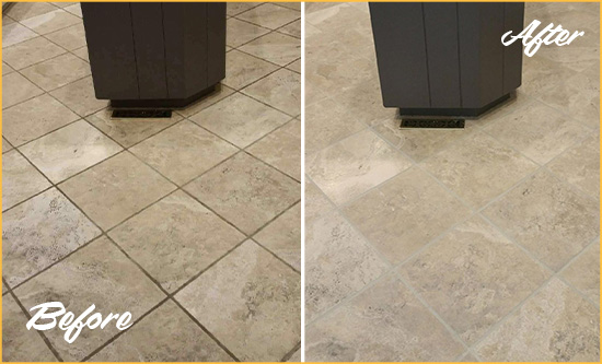 Before and After Picture of a Plymouth Kitchen Floor Grout Sealed to Remove Stains