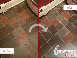 Learn How Our Professionals Grout Cleaners Renewed This Dirty and Stained Tile Floor in Stamford, Connecticut