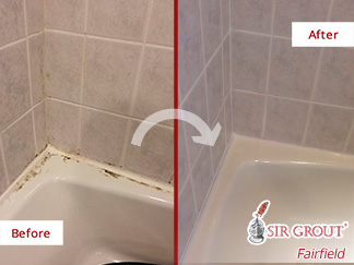 Before and After Picture of a Bathroom Caulking Service in Norwalk, Connecticut