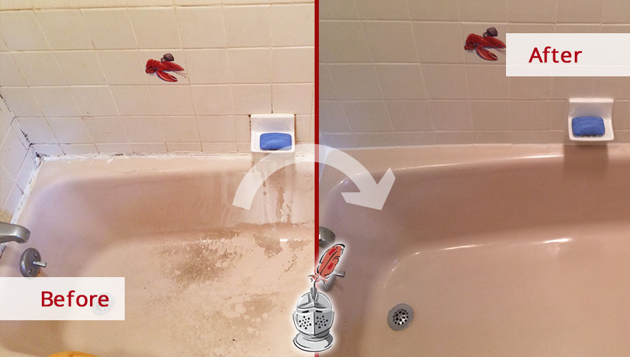 Before and after Picture of Our Grout Caulking Service in This Bathroom in Danbury, CT
