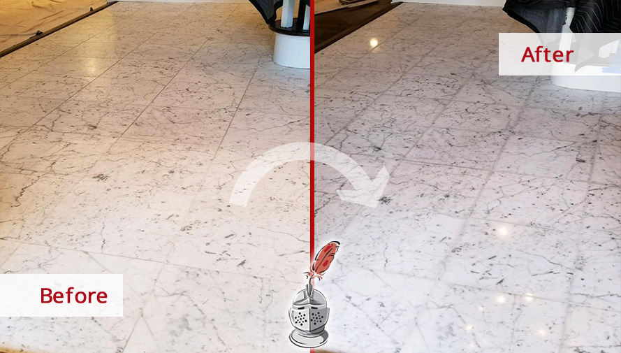 Before and after Picture of Two Restored Surfaces after Our Stone Polishing Services