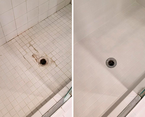 Before and after Picture of a Grout Cleaning Service in Wilton, CT