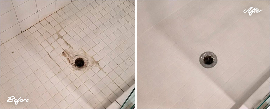  Before and after Picture of This Bathroom Shower after Our Grout Cleaning Job in Wilton, CT