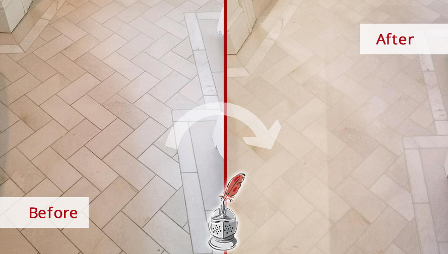 Before and after Picture of a Grout Cleaning Job in New Canaan, CT