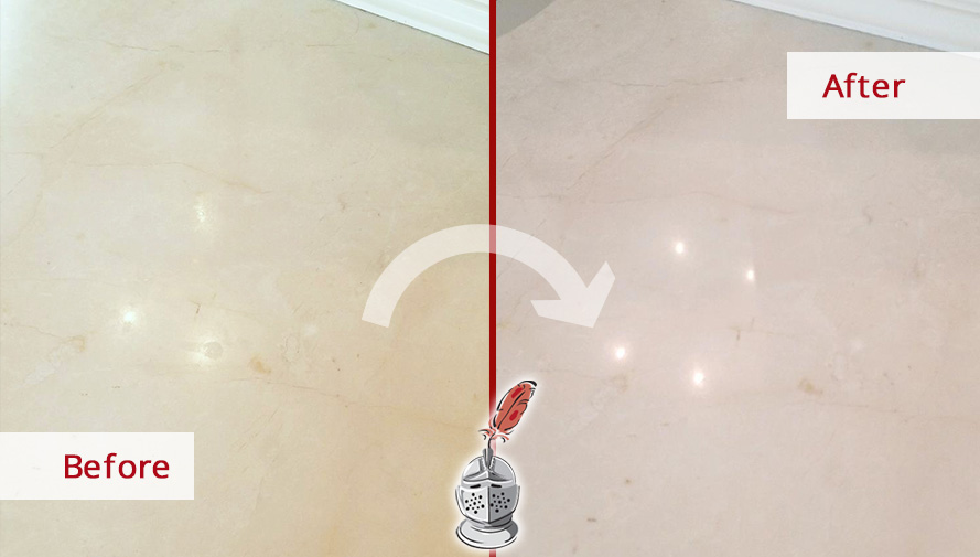 Before and after Picture of This Marble Countertop after a Honing Process in New Canaan, CT