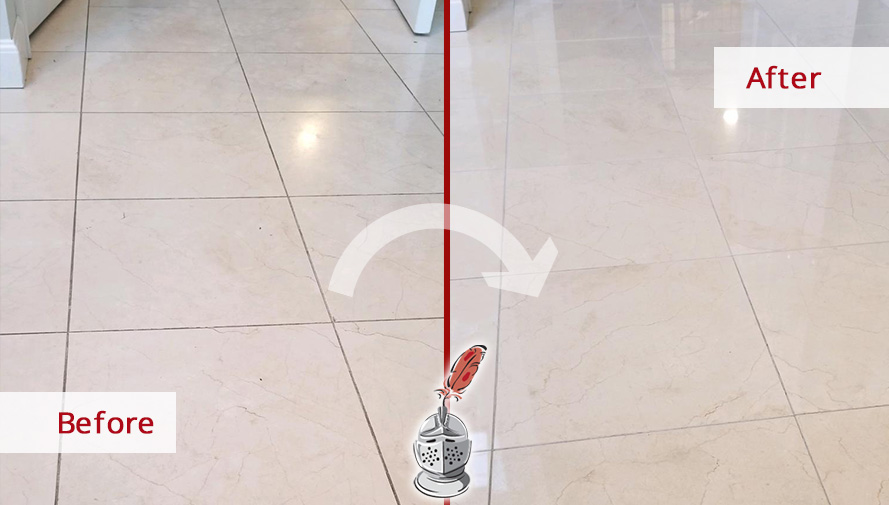 Before and after Picture of This Master Bathroom Marble Floor after a Stone Honing Job in Stamford, CT