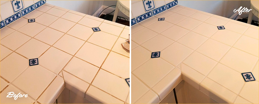 Kitchen Countertop Before and After a Grout Cleaning Job in Greenwich, CT