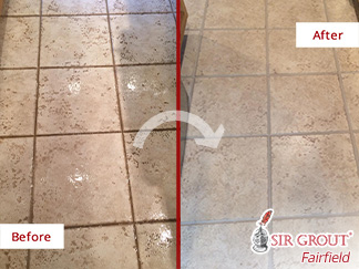 Before and After Picture of a Tile and Grout Cleaning Service in Sandy Hook, CT