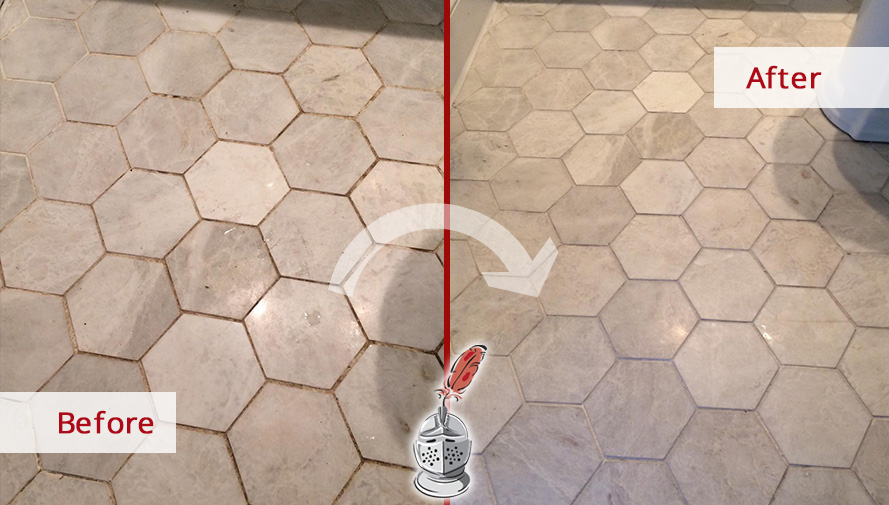 Tile Floor Before and After a Tile and Grout Cleaning Service in Danbury, CT