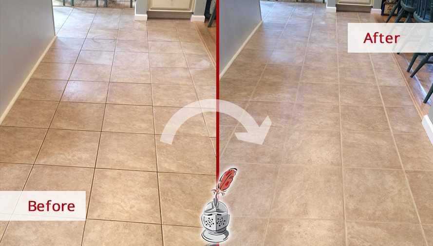 Floor Before and After a Tile and Grout Cleaning in New Milford, CT