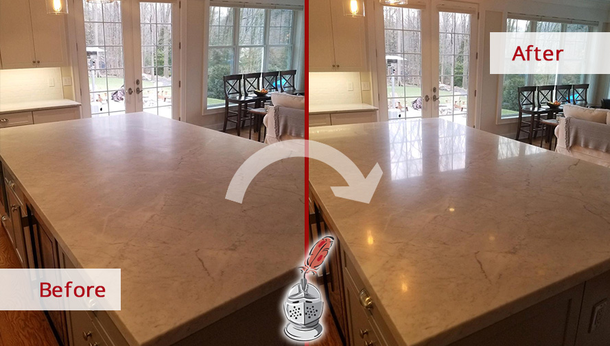 Marble Countertop Before and After a Hard Surface Restoration in Brookfield, CT