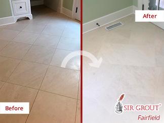 Before and After Picture of a Grout Cleaning in Stamford, CT