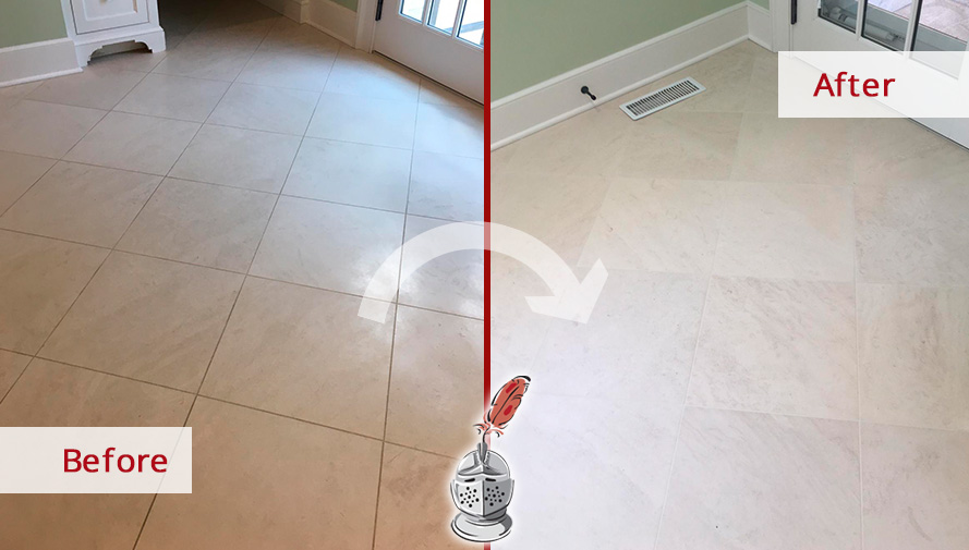 Floor Before and After a Grout Cleaning in Stamford, CT