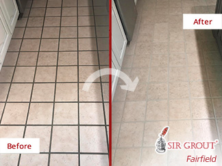 Floor Before and After a Grout Cleaning in Stamford, CT