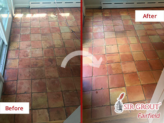 Image of a Floor Before and After a Stone Cleaning in Wilton, CT
