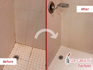 Image of a Shower Before and After Our Hard Surface Restoration Services in Danbury, CT