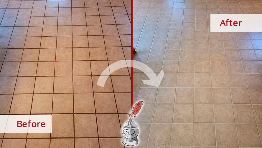 Picture of a Floor Before and After a Professional Grout Sealing in Washington, CT